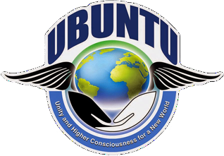 Ubuntu Planet Logo. The earth as a globe, nestled in a pair of hands with wing.
