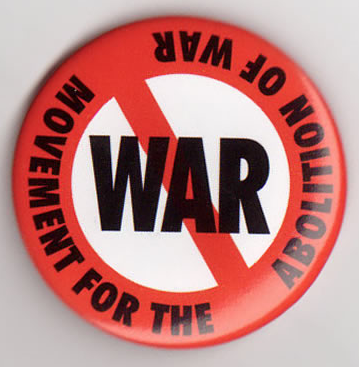 MAW Logo. A no entry sign with the words Movement For The Abolition of War arond the edges.